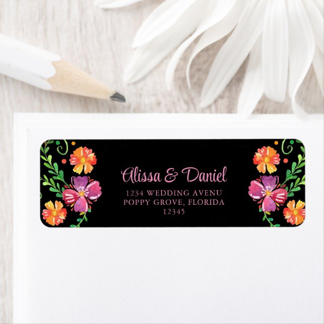 Colourful Mexican Floral Fiesta Return Address (Insitu)