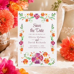 Colourful Mexican Floral Fiesta Save the Date Card