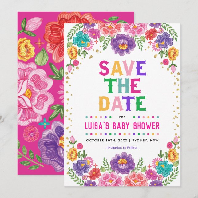 Colourful Mexican Floral Fiesta Save the Date Invitation (Front/Back)
