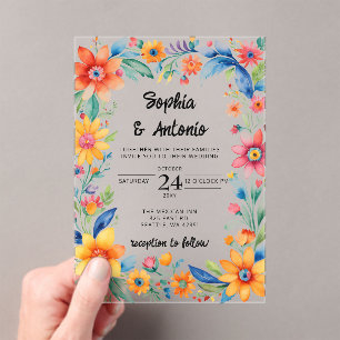 Colourful Mexican Floral Fiesta Wedding Acrylic Invitations