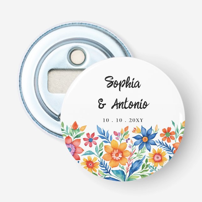 Colourful Mexican Floral Fiesta Wedding Bottle Opener (Front)