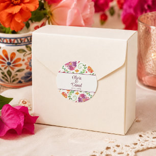 Colourful Mexican Floral Fiesta Wedding  Classic Round Sticker