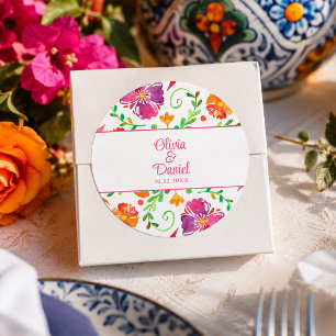 Colourful Mexican Floral Fiesta Wedding  Classic Round Sticker