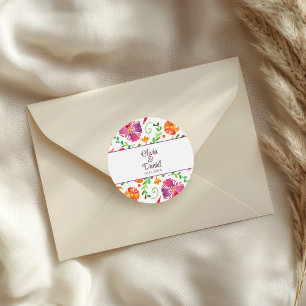 Colourful Mexican Floral Fiesta Wedding  Classic Round Sticker
