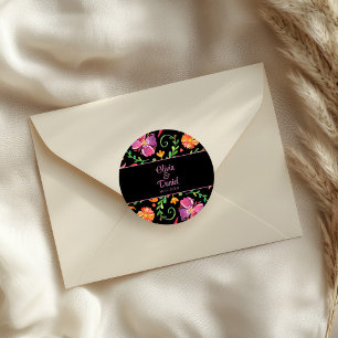 Colourful Mexican Floral Fiesta Wedding  Classic Round Sticker