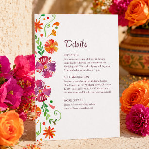 Colourful Mexican Floral Fiesta Wedding Details Invitation