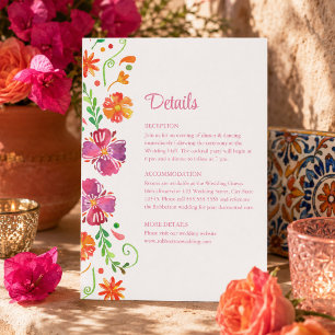 Colourful Mexican Floral Fiesta Wedding Details Invitation