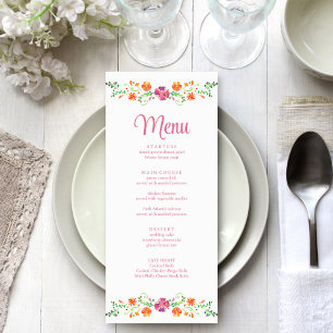 Colourful Mexican Floral Fiesta Wedding Menu Card