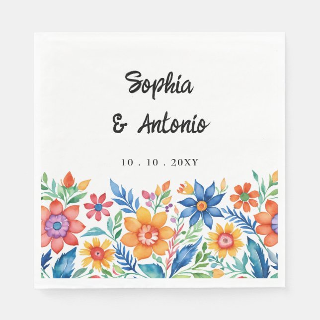 Colourful Mexican Floral Fiesta Wedding Napkin (Front)