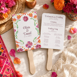 Colourful Mexican Floral Fiesta Wedding Program Hand Fan