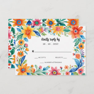 Colourful Mexican Floral Fiesta Wedding RSVP Card