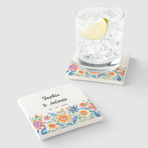 Colourful Mexican Floral Fiesta Wedding Stone Coaster