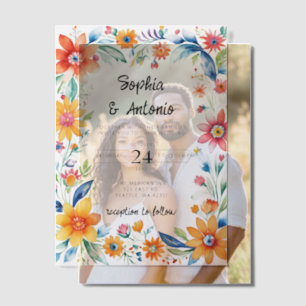 Colourful Mexican Floral Fiesta Wedding Vellum Invitations