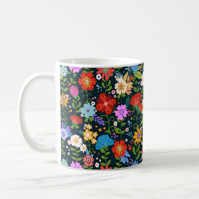 Colourful Mexican Floral Folk Art Coffee Mug (Left)