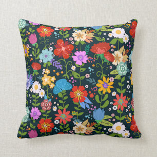Colourful Mexican Floral Folk Art Cushion