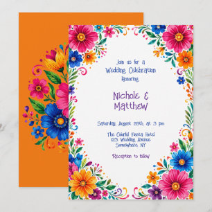 Colourful Mexican Floral Wedding Celebration Invitation