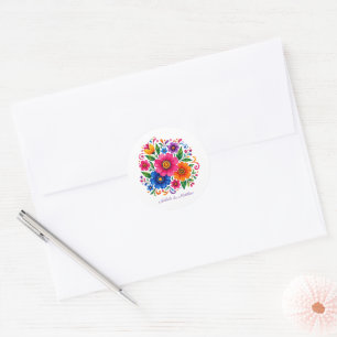 Colourful Mexican Floral Wedding Classic Round Sticker