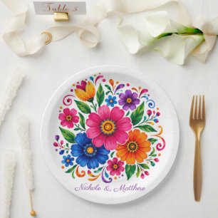 Colourful Mexican Floral Wedding Paper Plate