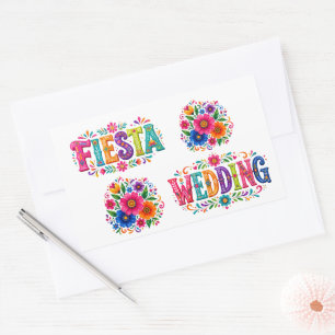 Colourful Mexican Floral Wedding Rectangular Sticker