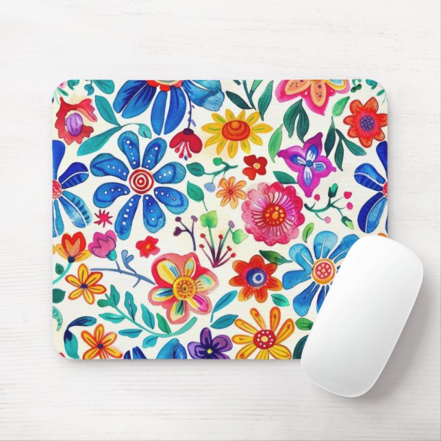 Colourful Mexican Flowers Mouse Mat (With Mouse)