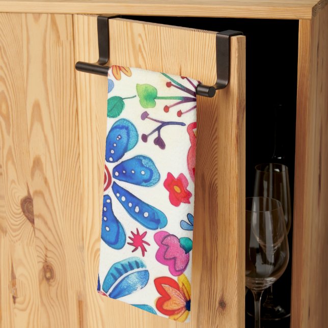 Colourful Mexican Flowers Tea Towel (Thirds Fold)