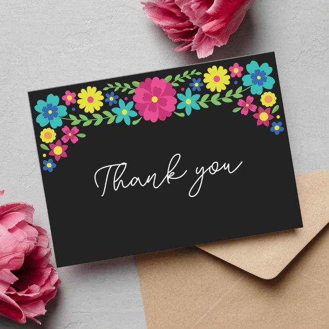 Colourful Mexican flowers thank you Card (Creator Uploaded)