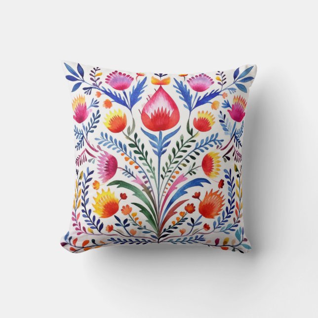 Colourful Mexican Flowers Throw Pillow (Front)