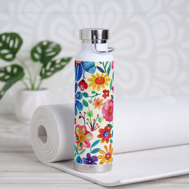 Colourful Mexican Flowers Water Bottle (Yoga)