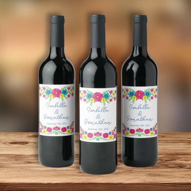 Colourful Mexican flowers Wine Label (Creator Uploaded)