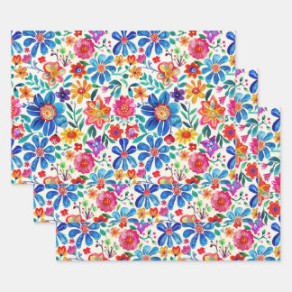 Colourful Mexican Flowers Wrapping Paper Sheet