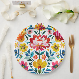Colourful Mexican Folk Art Floral Paper Plate