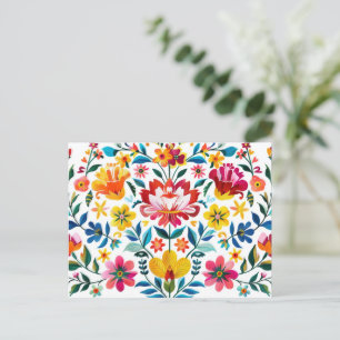 Colourful Mexican Folk Art Floral Postcard