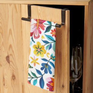 Colourful Mexican Folk Art Floral Tea Towel