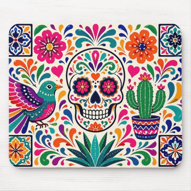 Colourful Mexican Folk Art Mouse Pad  (Front)