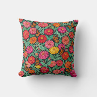Colourful Mexican Folk Art Zinnia Throw Pillow