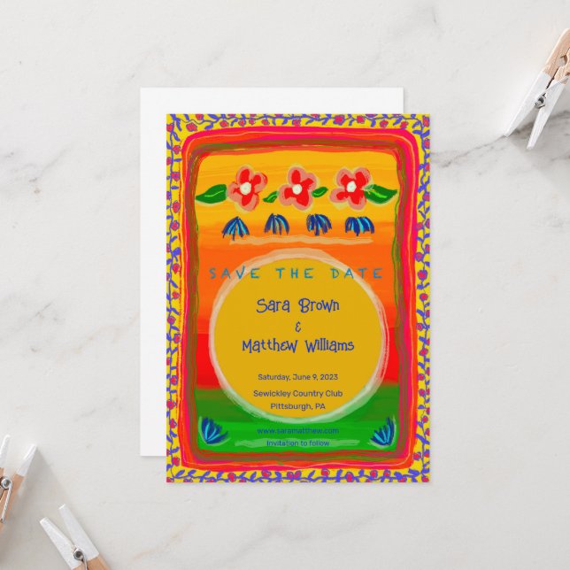 Colourful Mexican Inspired Save the date invitatio (Front/Back In Situ)