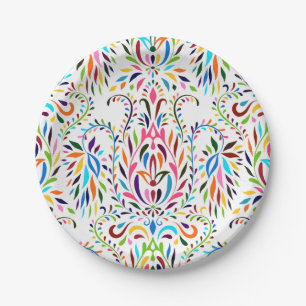 Colourful Mexican Otomi Floral Pattern Paper Plate