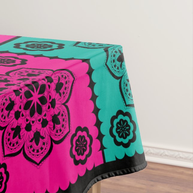 Colourful Mexican Papel Picado on Black Tablecloth (In Situ)
