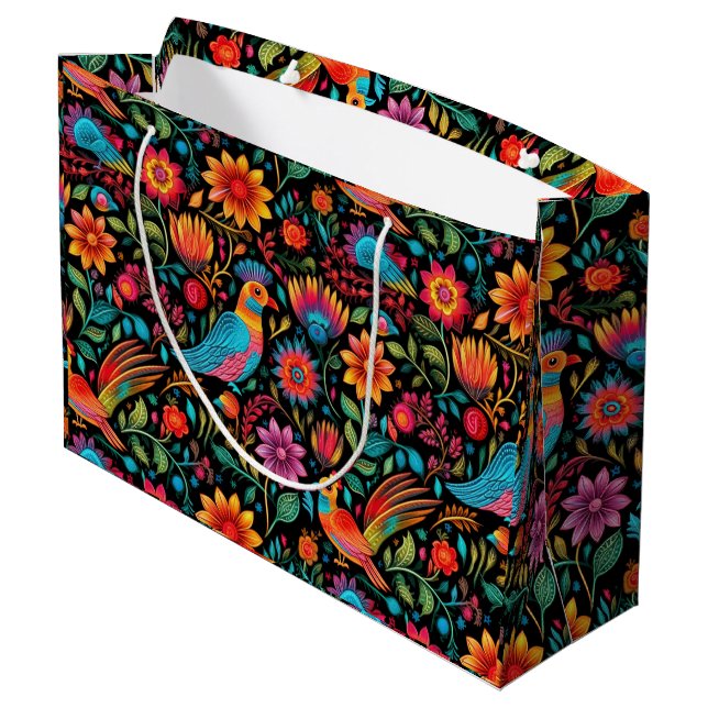 Colourful Mexican pattern Large Gift Bag (Back Angled)