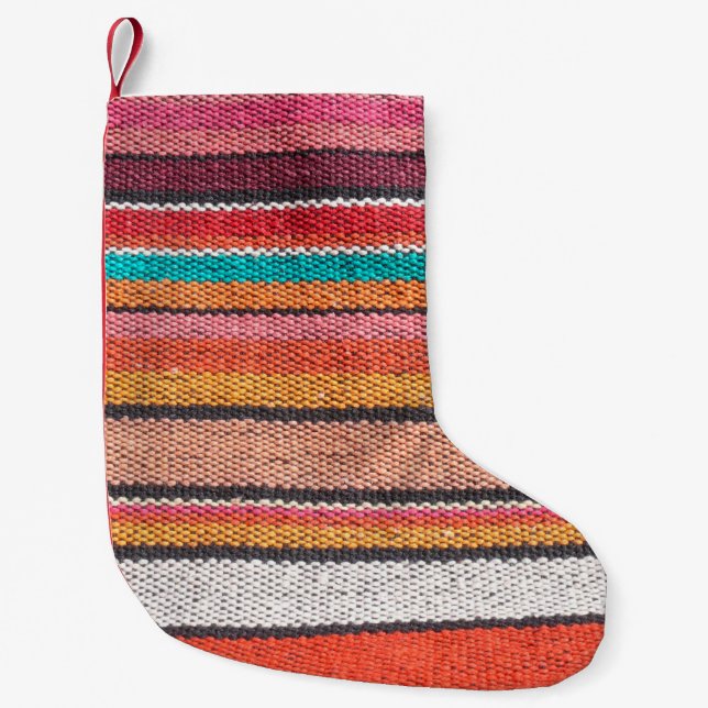 Colourful mexican, peruvian style rug surface clos small christmas stocking (Front)