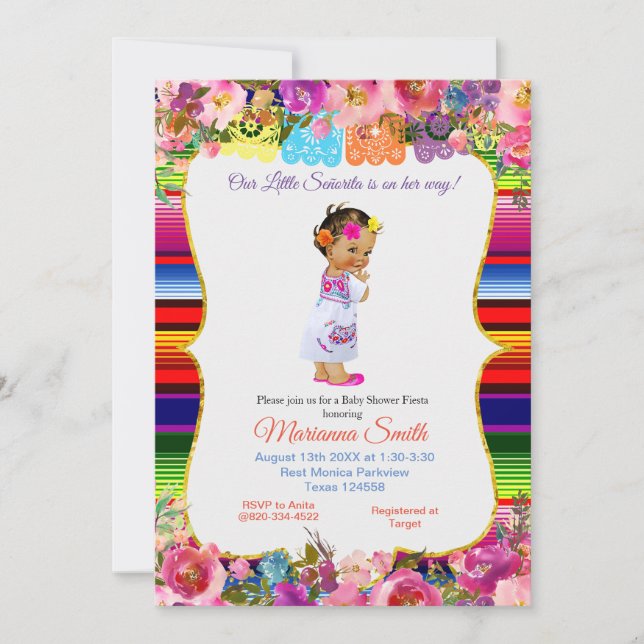 Colourful Mexican senorita Fiesta Girl Baby Shower Invitation (Front)