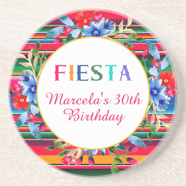 Colourful Mexican Serape Fiesta Birthday Coaster (Front)