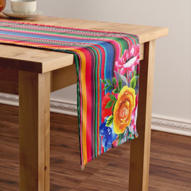 Colourful Mexican Serape & Floral Long Table Runner (In Situ)