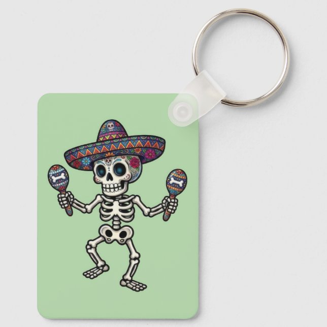 Colourful Mexican Skeleton Key Ring (Back)