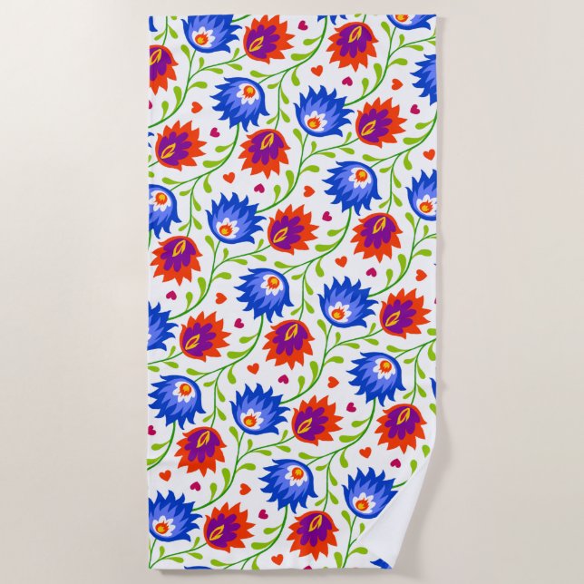 Colourful Mexican Style Floral Pattern Elegant Bol Beach Towel (Front)