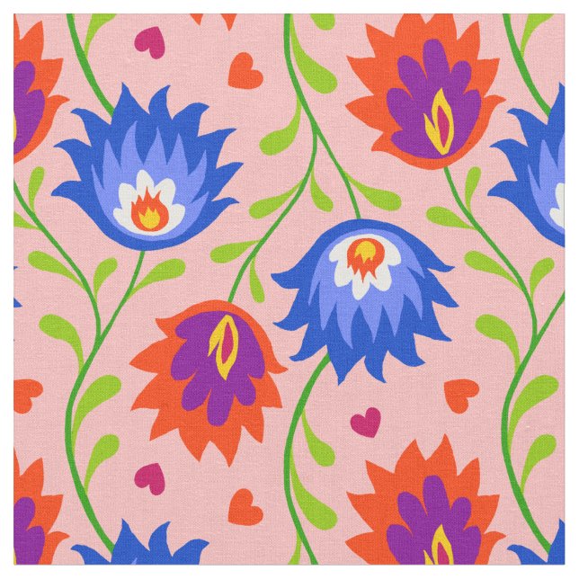 Colourful Mexican Style Floral Pattern Elegant Bol Fabric (Close Up)