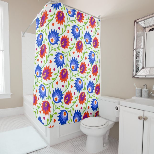 Colourful Mexican Style Floral Pattern Elegant Bol Shower Curtain (In Situ)