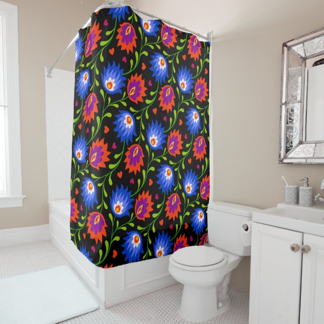 Colourful Mexican Style Floral Pattern Elegant Bol Shower Curtain (In Situ)