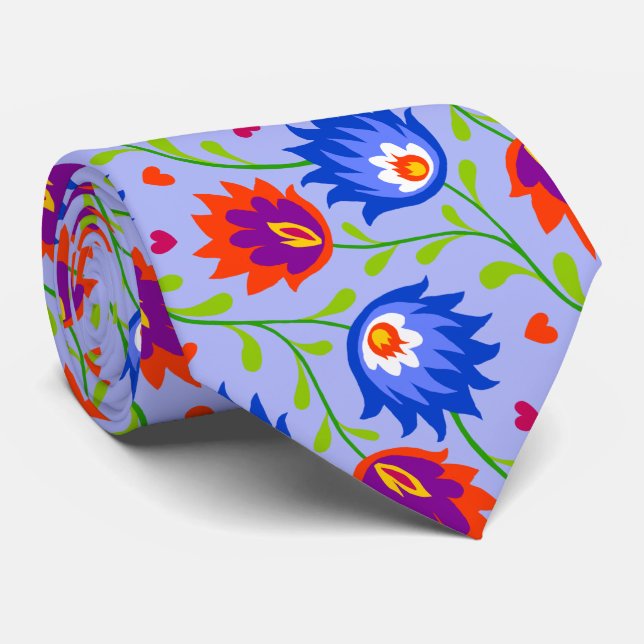 Colourful Mexican Style Floral Pattern Elegant Bol Tie (Rolled)