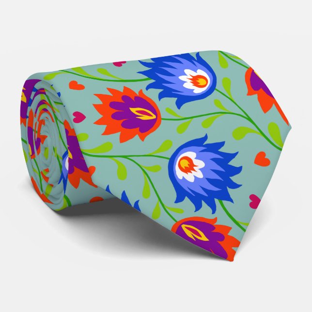 Colourful Mexican Style Floral Pattern Elegant Bol Tie (Rolled)